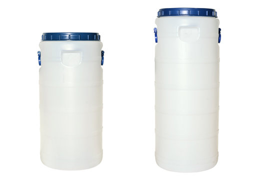 Set of white plastic canisters. Isolated on a white backgroud
