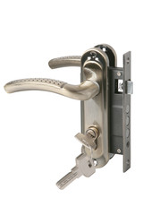 Door handle with keys isolated on white background