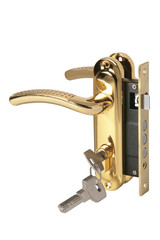 Door handle with keys isolated on white background