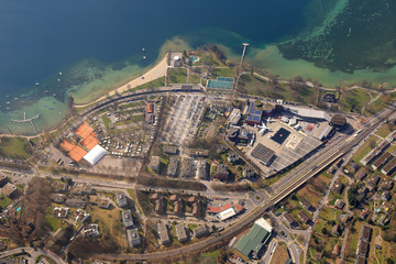 Luzern Verkehrshaus der Schweiz Vierwaldstättersee Luftbild