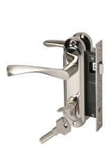 Door handle with keys isolated on white background