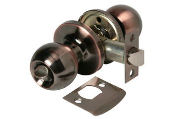 Stainless metal handle with lock isolated on a white background