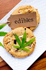 Marijuana - Cannabis - Medicinal Edibles - Cookies with tag and leaf
