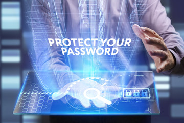 Fototapeta na wymiar Business, Technology, Internet and network concept. Young businessman working on a virtual screen of the future and sees the inscription: Protect your password