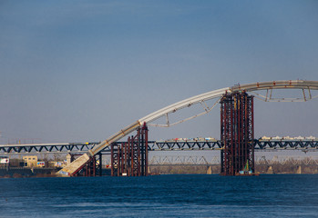 city great river blue bridge construction