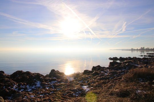 Fototapeta Atmosphere on the beach in February so lovely