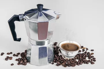 Poster Im Rahmen Italienische Kaffeemaschine mit Tasse Kaffee © Maurice Metzger