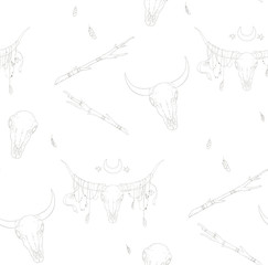 Seamless pattern with bull skulls