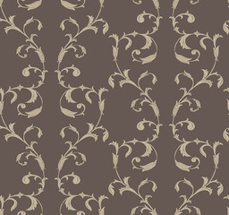 Seamless pattern with floral elements on brown background