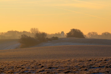 Church in foggy sunrise in February so lovely