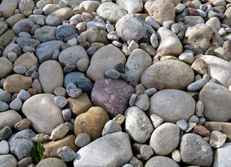 Pebbles of different size and shape, summer garden