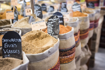 all colored exotic spices for sale at the market