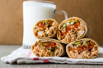 Chicken shawarma doner kebab with ayran or buttermilk.