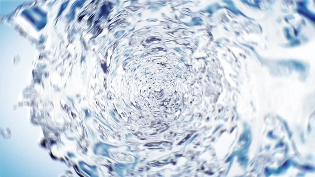Beautiful Water Whirl Blue Color in Tube on White Background. Isolated Transparent Swirl 3d Animation with Alpha Matte. 4K UHD 3840x2160.