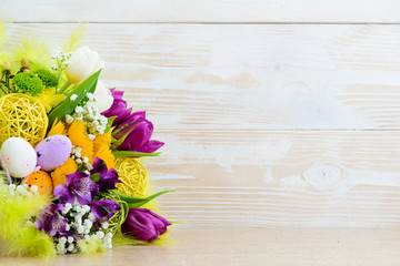 Easter greeting card of fresh flowers