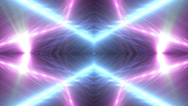 VJ Fractal colored kaleidoscopic background. Background orange motion with fractal design on black background. Disco spectrum lights concert spot bulb. Light Tunnel. Seamless loop.