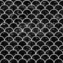 Grunge fish scales monochrome seamless pattern. Abstract black asian background, grunge textured © pashabo
