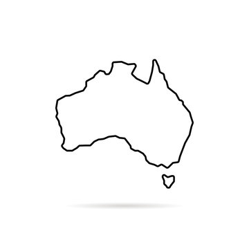 thin line australia map with shadow