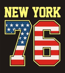 retro new york america flag, black Background, vector.