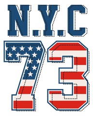 Retro NYC 73 America Flag, white Background, T Shirt, Poster,  Vector.