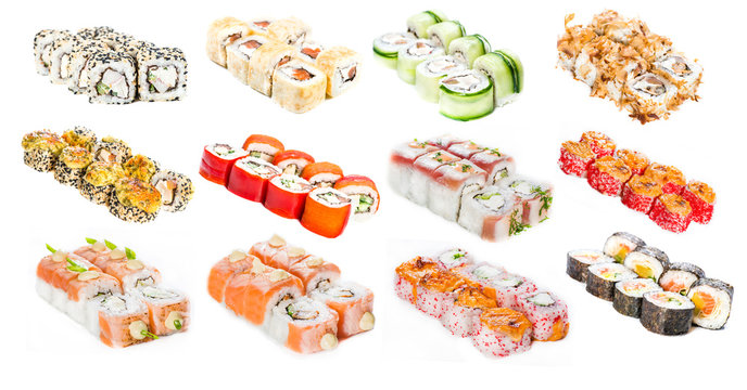 Set sushi roll isolated