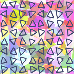 Abstract seamless pattern. Triangles drawn on geometric background. Colorful decoration design