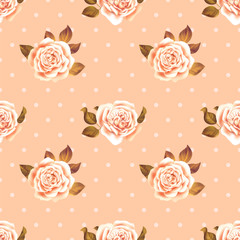 Seamless pattern with white roses. Vector illustration.