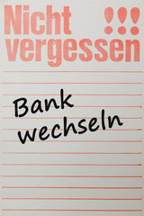 Nicht vergessen, Bank wechseln, vintage memo notepad