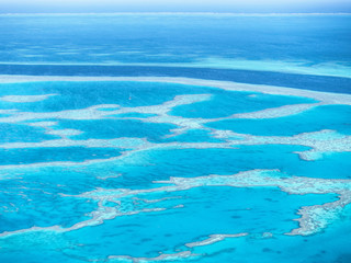 Fototapeta na wymiar Aerial view of Great Barrier Reef in Whitsundays, Queensland, Australia