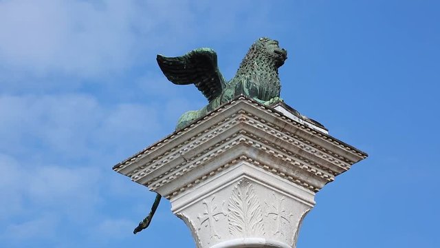 The Winged Lion of St. Mark In Venice, Italy. Ancient Column In Front Of Palazzo Ducale (Doge's Palace) - HD Video
