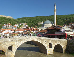 People relaxing in Prizren Old City, UNESCO world heritage site in Kosovo on a sunny day of 22nd...