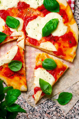 Pizza Margherita.. Top view. selective focus