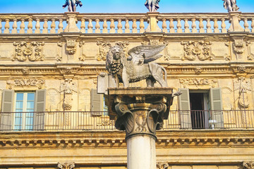 Fototapeta na wymiar Column of San Marco in Piazza delle Erbe, Verona, Italy