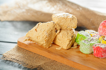 traditional eastern desserts on wooden background