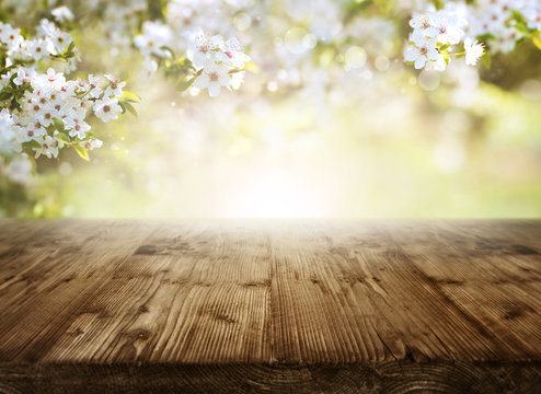 Background With Cherry Blossoms And Table