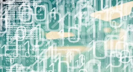 Computer bug trojan virus and binary code, cyber attack background