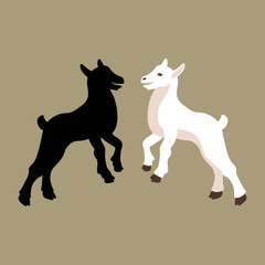 two kid goat  vector illustration style Flat black silhouette