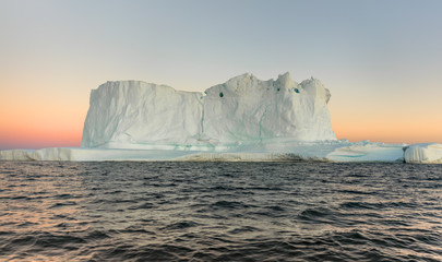 Iceberg in the Disco Bay, Greenland. Their source is by the Jakobshavn glacier. This is a...
