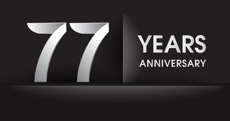seventy seven years Anniversary celebration logo, flat design isolated on black background, vector elements for banner, invitation card for celebrating 77th birthday party