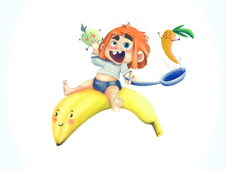 Baby-boy and fruits