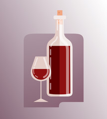 Wine bottle and wineglass flat gradient vector icon