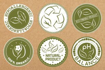 Set of hypoallergenic, recyclable, eco friendly, organic badges, icons, sticker layouts