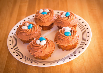 Cupcakes bird's nest chocolate frosting holiday dessert