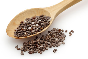 Chia seeds in a wooden spoon