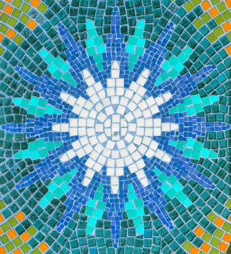 Beautiful colored glass-ceramic tiles on the church wall - Lisbon, Portugal
