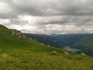 Mountain Lake in The Natural Jungar Alatau national park in Kazakhstan