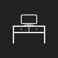 Furniture table with laptop computer icon. Table vector illustration on black background.