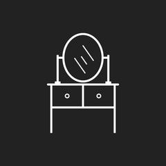 Furniture table with mirror icon. Mirror vector illustration on black background.