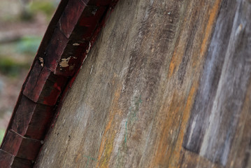 A close up of an old wine barrel