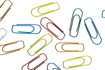 Colored Paperclips on white background